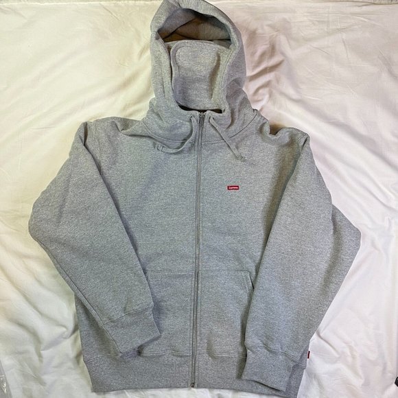 Supreme Small Box Facemask Zip Up Hooded Sweatshirt (FW21) Heather Grey - Picture 6 of 10
